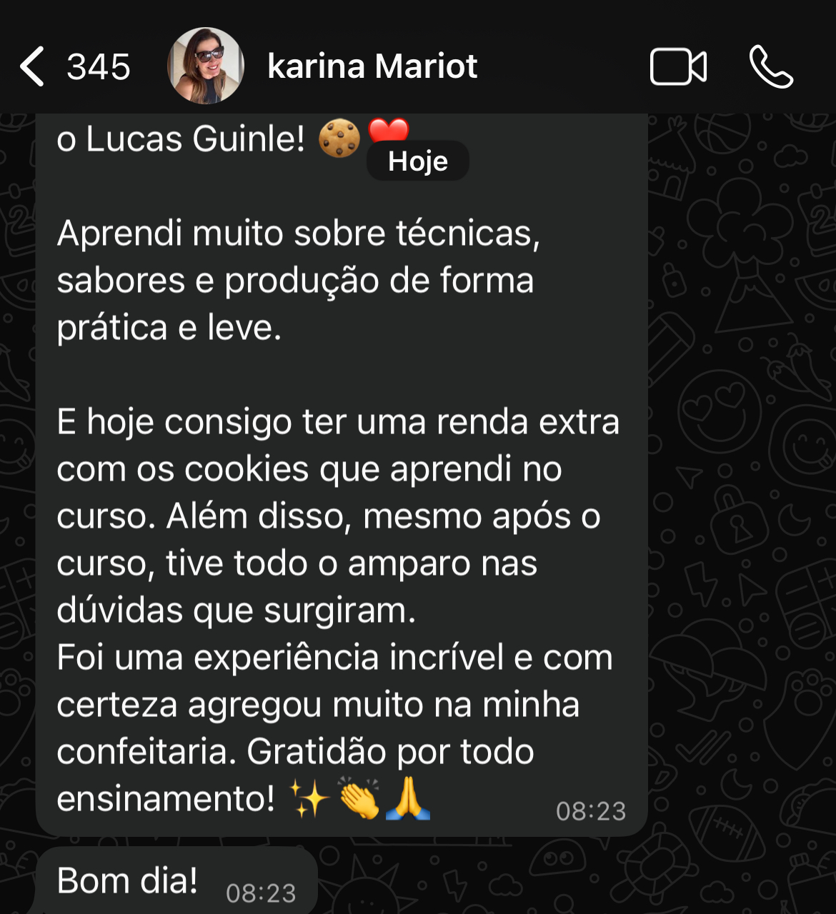 Depoimento Karina Mariot - aprendeu técnicas e consegue renda extra com cookies