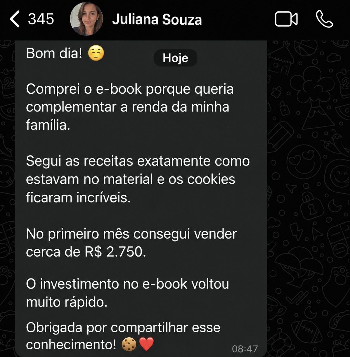 Depoimento Juliana Souza - vendeu R$ 2.750 no primeiro mês com o e-book